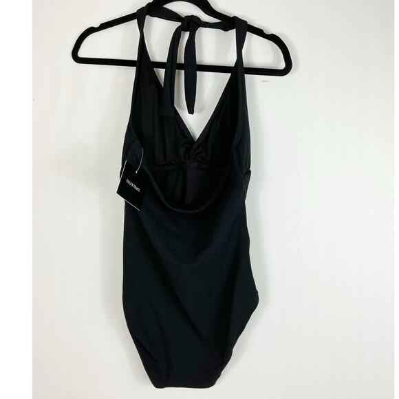 Ellen Tracy Womens One Piece Bathing Suit Swimsuit Black Halter Tie Neck - Picture 2 of 5